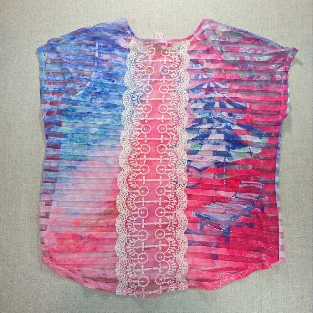 Leoma Lovegrove Top Womans Petite M Ombre Sheer Layered Lace Beachy Rhinestone